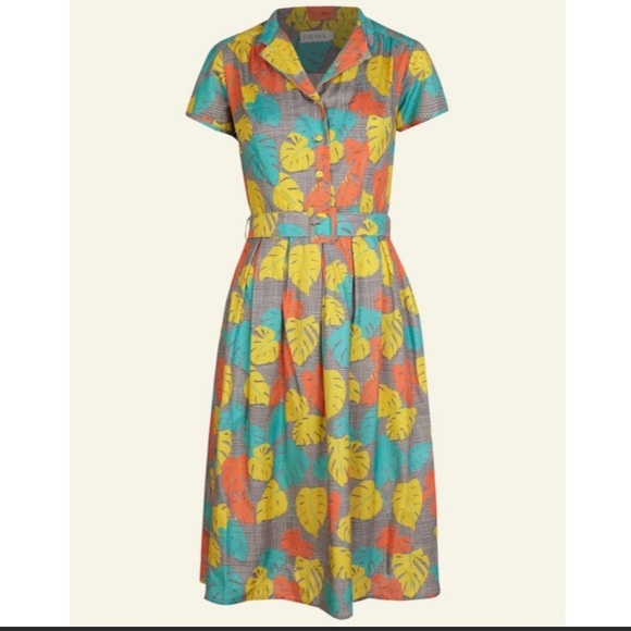 Palava Dresses & Skirts - Palava Louise Tropical Monstera Leaves Shirt Dress UK 14 US 10